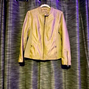 Faux leather stylish jacket, stretchy on sides